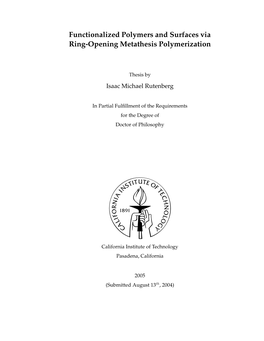 Functionalized Polymers and Surfaces Via Ring-Opening Metathesis Polymerization