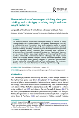 The Contributions of Convergent Thinking, Divergent Thinking, and Schizotypy to Solving Insight and Non- Insight Problems