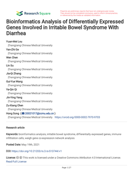 Bioinformatics Analysis of Differentially Expressed Genes Involved in Irritable Bowel Syndrome with Diarrhea