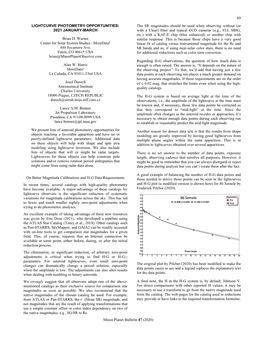 89 Minor Planet Bulletin 47 (2020) LIGHTCURVE PHOTOMETRY