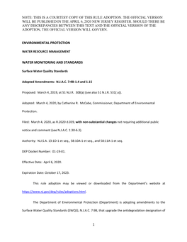 Note: This Is a Courtesy Copy of This Rule Adoption. the Official Version Will Be Published in the April 6, 2020 New Jersey Register