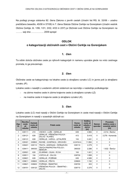 ODLOK O Kategorizaciji Občinskih Cest V Občini Cerklje Na Gorenjskem 1