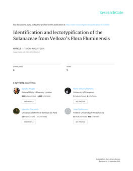 Identification and Lectotypification of the Solanaceae from Vellozo's