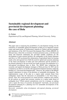 Sustainable Regional Development and Provincial Development Planning: the Case of Bolu