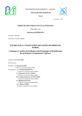 ETUDES SUR LA VEGETATION DES ZONES HUMIDES DU MAROC Catalogue Et Analyse De La Biodiversité Floristique Et Identification Des Principaux Groupements Végétaux