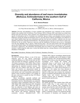 Diversity and Abundance of Reef Macro Invertebrates (Mollusca; Echinodermata) in the Southern Gulf of California, México