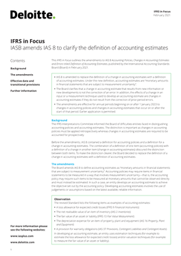IFRS in Focus IASB Amends IAS 8 to Clarify the Definition of Accounting Estimates