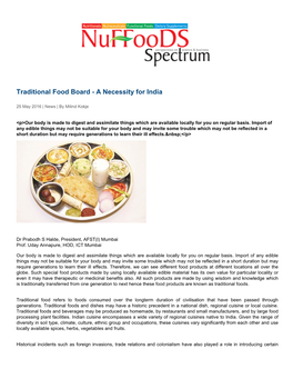 Traditional Food Board - a Necessity for India