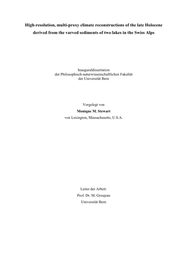 High-Resolution, Multi-Proxy Climate Reconstructions of the Late Holocene Derived from the Varved Sediments of Two Lakes in the Swiss Alps