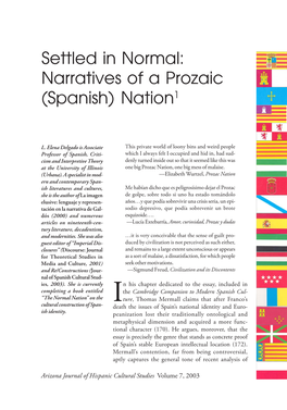 Settled in Normal: Narratives of a Prozaic (Spanish) Nation1