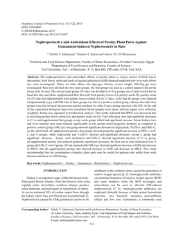 Nephroprotective and Antioxidant Effects of Parsley Plant Parts Against Gentamicin-Induced Nephrotoxicity in Rats