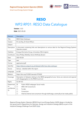 RESO WP2-RP01: RESO Data Catalogue Version: 1.0.3 Date: 2021-05-20