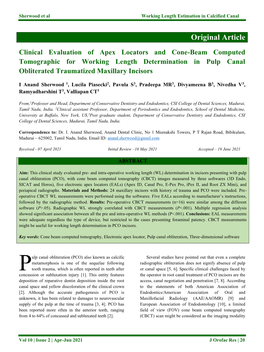Original Article Clinical Evaluation of Apex Locators and Cone-Beam Computed