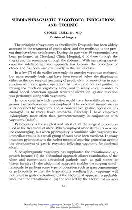 Subdiaphragmatic Vagotomy; Indications and Technic