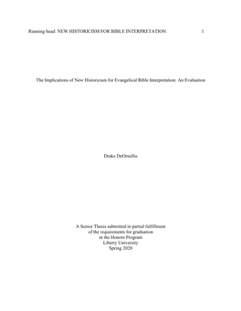 The Implications of New Historicism for Evangelical Bible Interpretation: an Evaluation