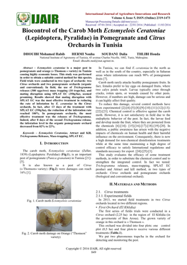 Biocontrol of the Carob Moth Ectomyelois Ceratoniae (Lepidoptera, Pyralidae) in Pomegranate and Citrus Orchards in Tunisia