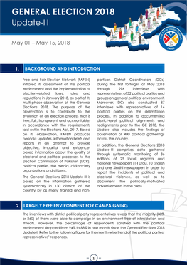 GENERAL ELECTION 2018 UPDATE-III - FAFEN GENERAL ELECTION 2018 Update-III