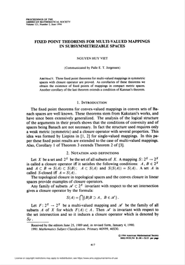 S(A) = Ç]{B\Bda, Bzsé}. Let F:2X ^ 2X Be a Multi-Valued Mapping and J/ Be the Family of All Subsets a of X for Which F(A) C A