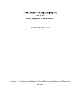 Jean-Baptiste Lingaud Papers Ms