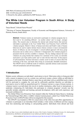 The White Lion Volunteer Program in South Africa: a Study of Volunteer Needs