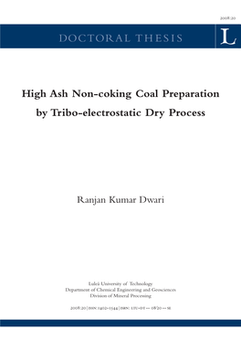 High Ash Non-Coking Coal Preparation by Tribo-Electrostatic Dry Process