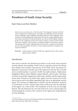 Paradoxes of South Asian Security