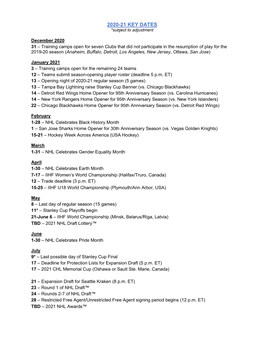 2020-21 KEY DATES *Subject to Adjustment