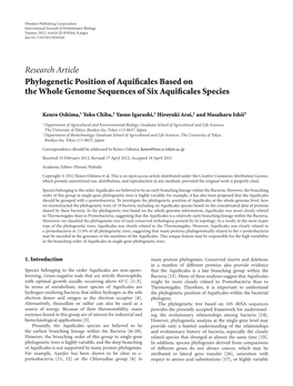 Phylogenetic Position of Aquificales Based on the Whole Genome Sequences of Six Aquificales Species