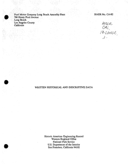 Ford Motor Company Long Beach Assembly Plant HAER No. CA-82 700 Henry Ford Avenue Long Beach Los Angeles County California