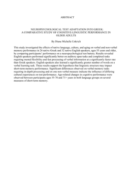 Neuropsychological Test Adaptation Into Greek: a Comparative Study of Cognitive-Linguistic Performance in Older Adults