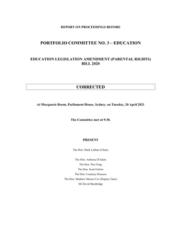 Portfolio Committee No. 3 – Education Corrected