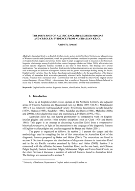 The Diffusion of Pacific English-Lexifier Pidgins and Creoles: Evidence from Australian Kriol