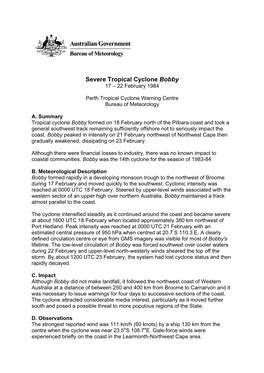 Severe Tropical Cyclone Bobby 17 – 22 February 1984