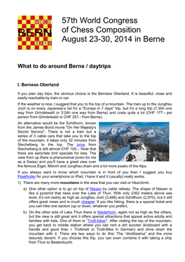 57Th World Congress of Chess Composition August 23-30, 2014 in Berne