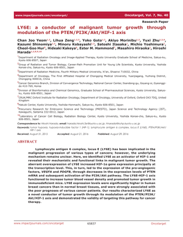 LY6E: a Conductor of Malignant Tumor Growth Through Modulation of the PTEN/PI3K/Akt/HIF-1 Axis