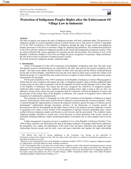 Protection of Indigenous Peoples Rights After the Enforcement of Village Law in Indonesia