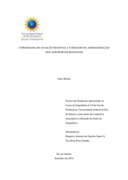 O Programa De Aviação Regional E O Desafio Da Administração Dos Aeroportos Regionais