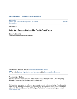 Indenture Trustee Duties: the Pre-Default Puzzle