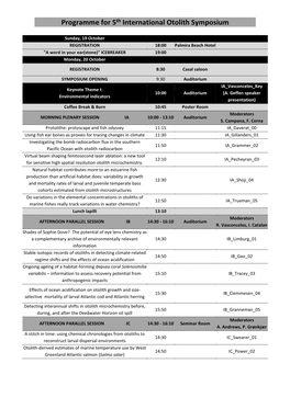 Programme for 5Th International Otolith Symposium