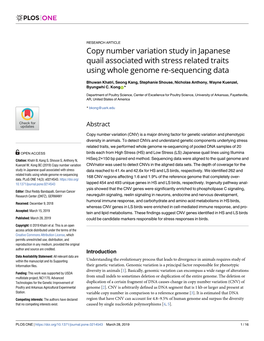 Copy Number Variation Study in Japanese Quail Associated with Stress Related Traits Using Whole Genome Re-Sequencing Data