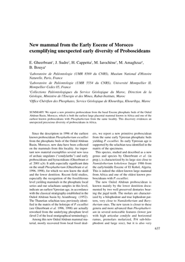 New Mammal from the Early Eocene of Morocco Exemplifying Unexpected Early Diversity of Proboscideans