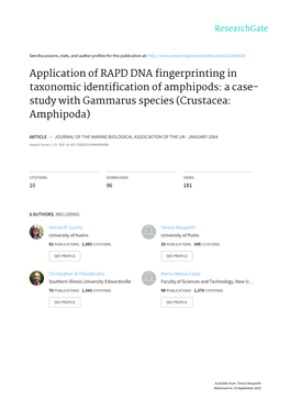 Application of RAPD DNA Fingerprinting in Taxonomic Identification of Amphipods: a Case- Study with Gammarus Species (Crustacea: Amphipoda)