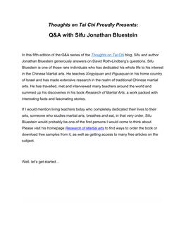Q&A with Sifu Jonathan Bluestein