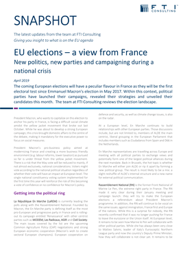 SNAPSHOT the Latest Updates from the Team at FTI Consulting Giving You Insight to What Is on the EU Agenda