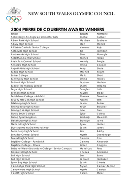 2004 Pierre De Coubertin Award Recipients