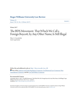 The BDS Movement: That Which We Call a Foreign Boycott, by Any Other Name, Is Still Illegal,