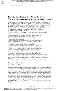 Li and the Be(N, Α)4 He Reactions for Cosmological Lithium Problem