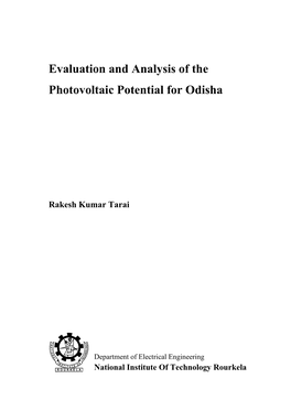 Evaluation and Analysis of the Photovoltaic Potential for Odisha