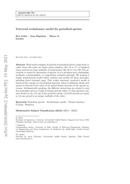 Arxiv:2010.00940V2 [Q-Bio.PE] 19 May 2021