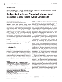 Design, Synthesis and Characterization of Novel Isoxazole